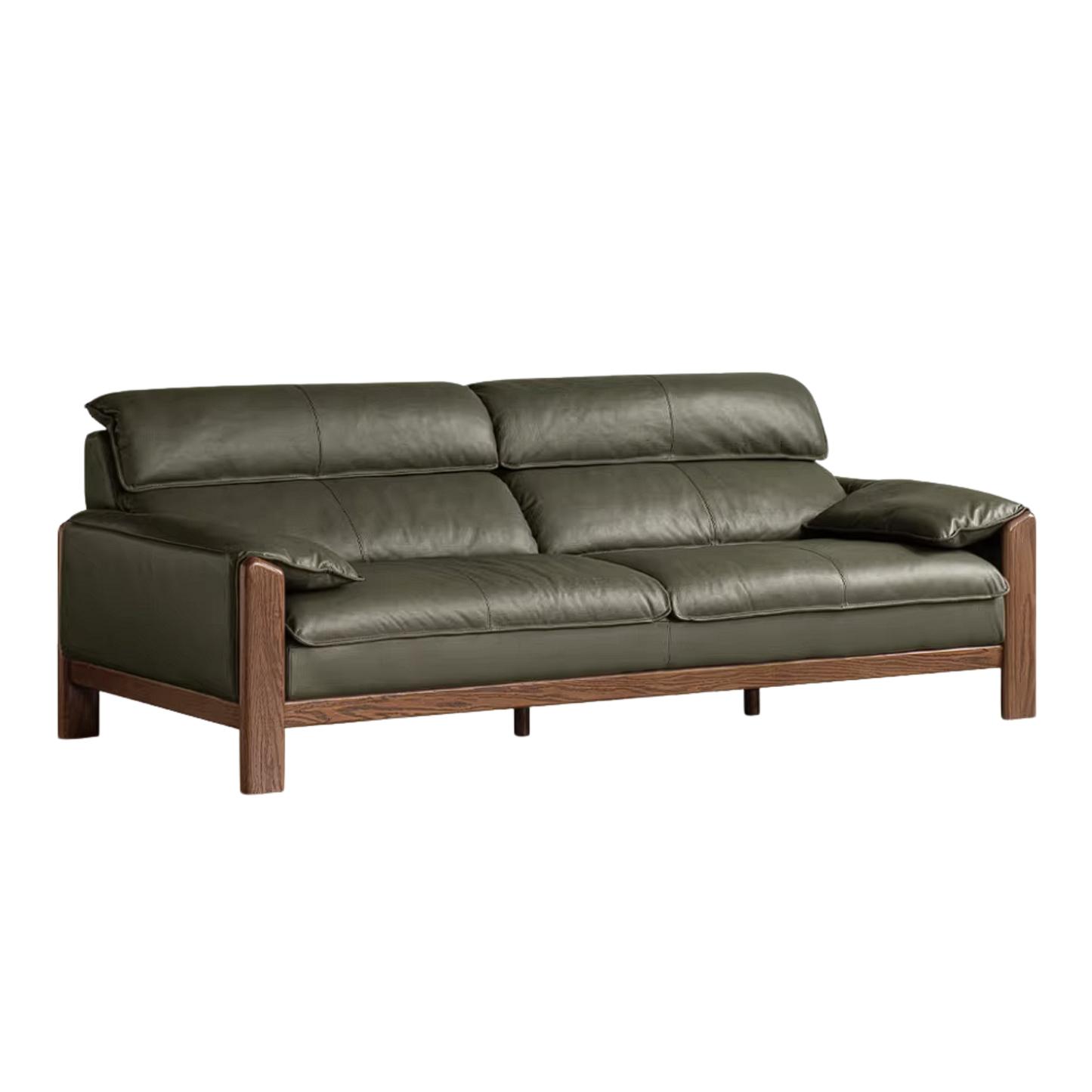 Oak Solid Wood, Sandalwood Sofa with Italian Light Luxury Leather Design