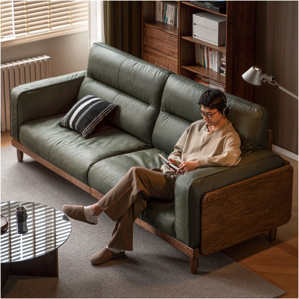 Black Walnut Solid Wood Sofa with Italian Light Luxury Design