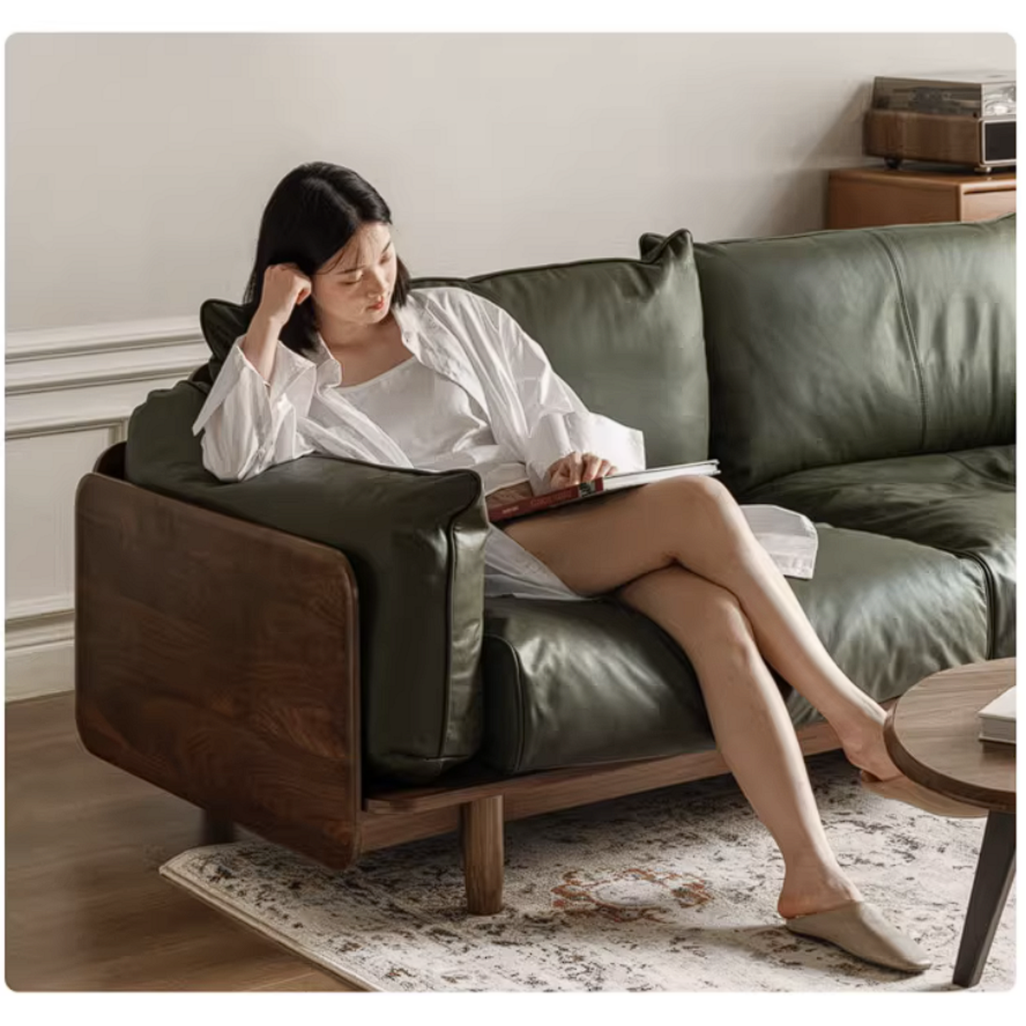 Black Walnut Solid Wood Sofa with Minimalist Design