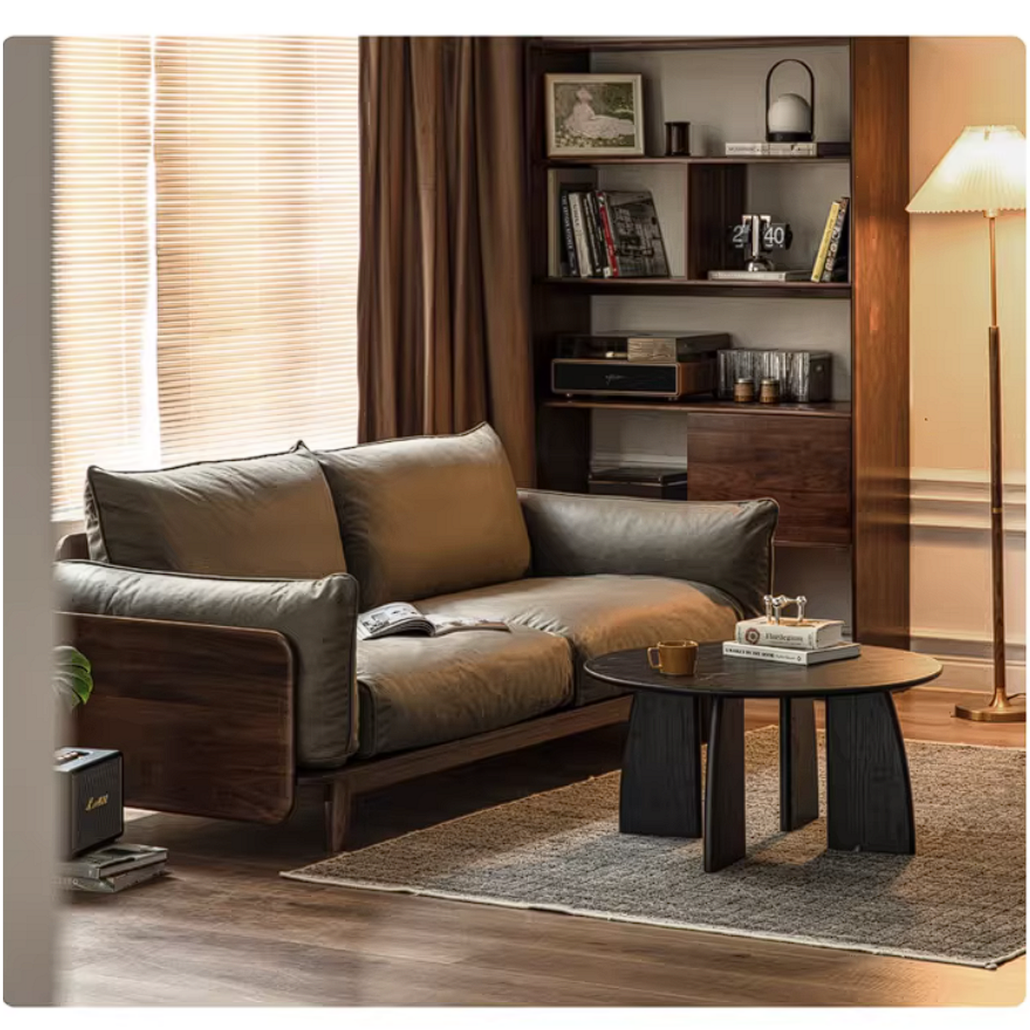 Black Walnut Solid Wood Sofa with Minimalist Design