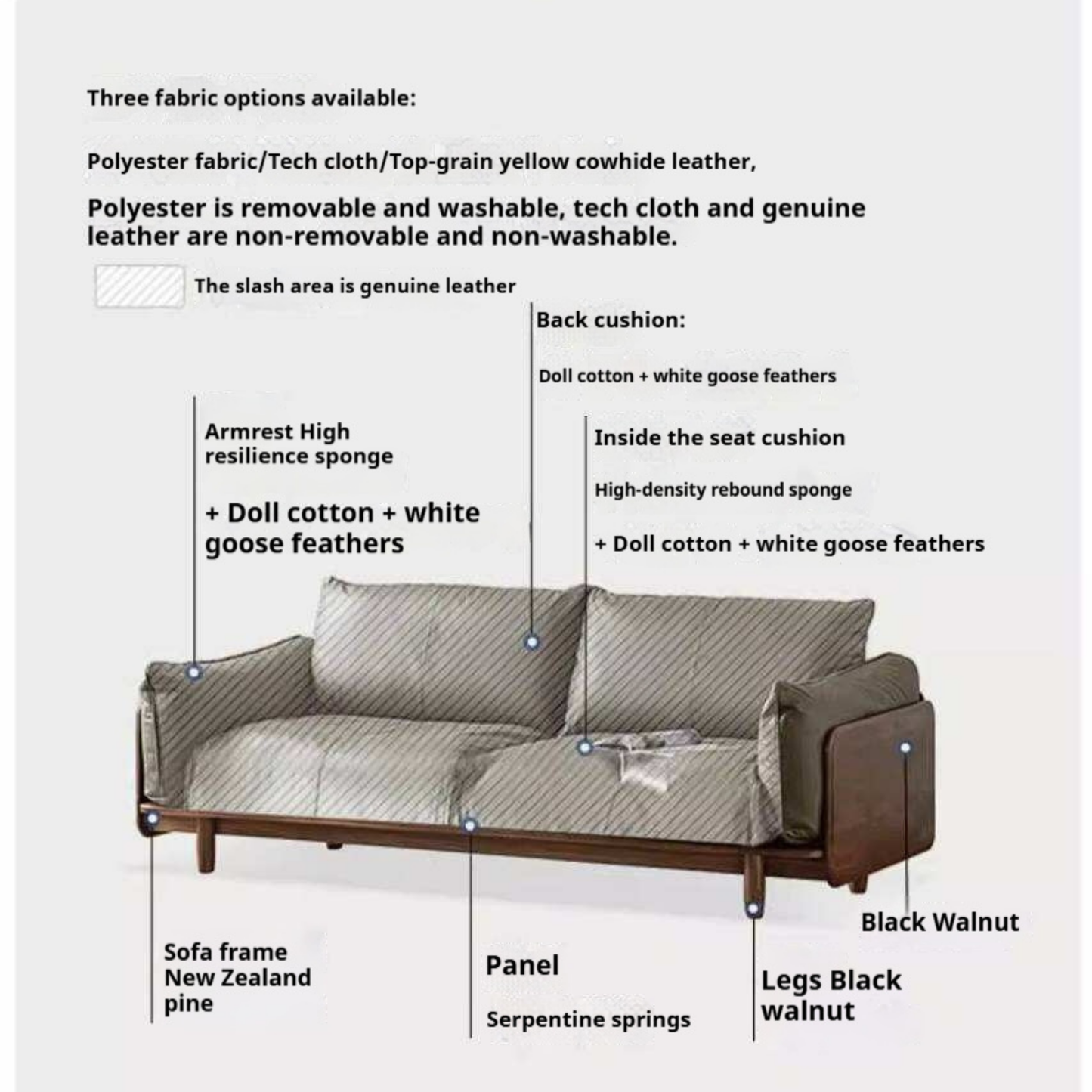 Black Walnut Solid Wood Sofa with Minimalist Design