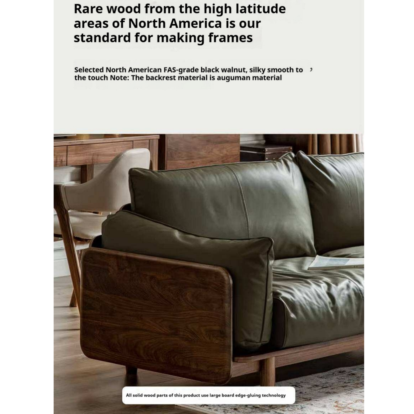 Black Walnut Solid Wood Sofa with Minimalist Design