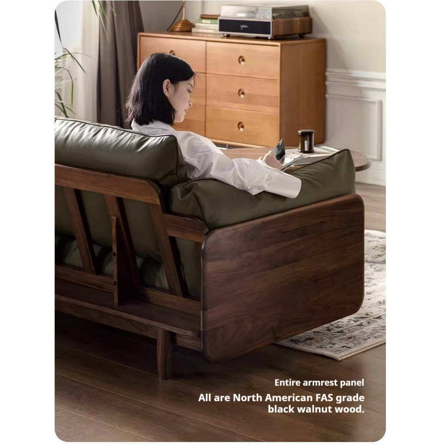 Black Walnut Solid Wood Sofa with Minimalist Design