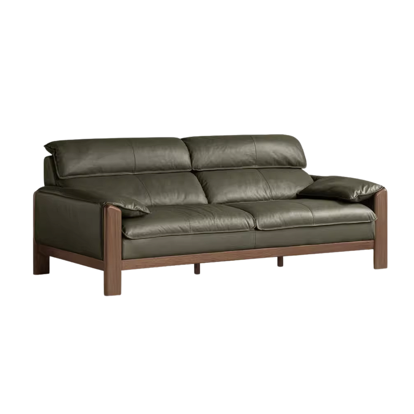 Oak Solid Wood, Sandalwood Sofa with Italian Light Luxury Leather Design