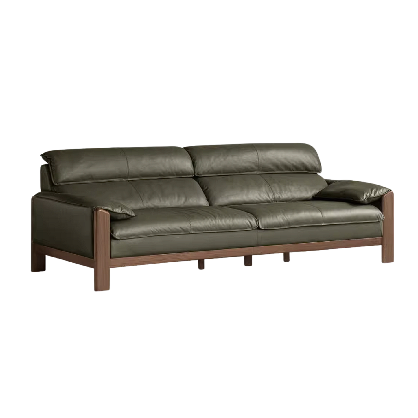 Oak Solid Wood, Sandalwood Sofa with Italian Light Luxury Leather Design