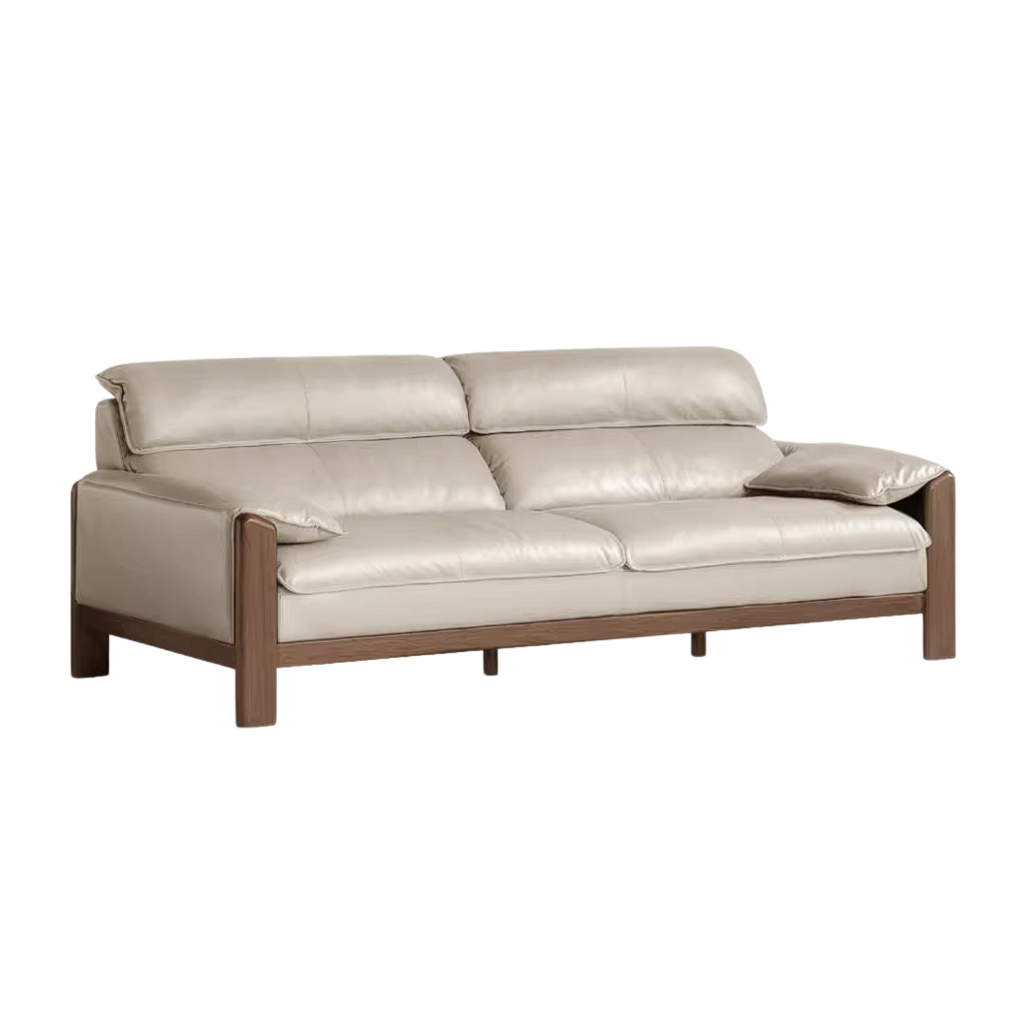 Oak Solid Wood, Sandalwood Sofa with Italian Light Luxury Leather Design