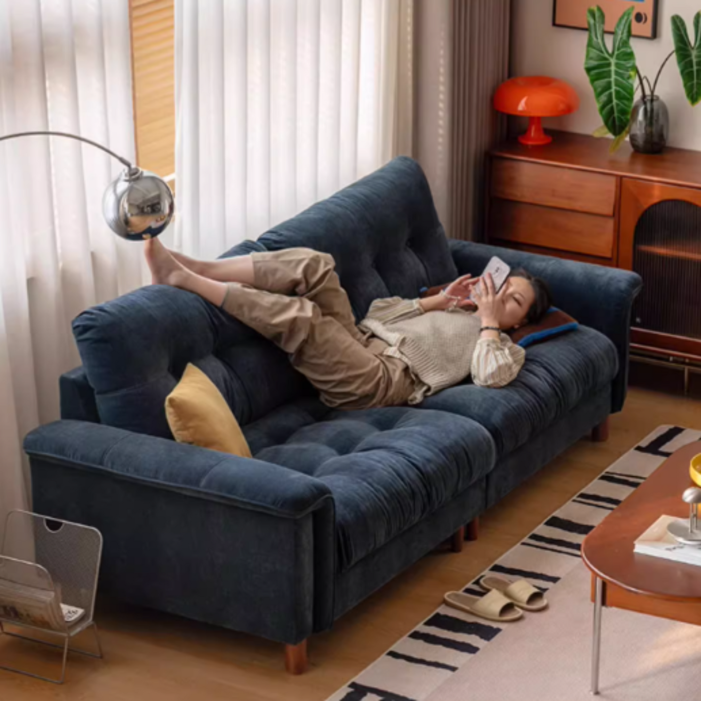 Retro High-Back Chenille Sofa