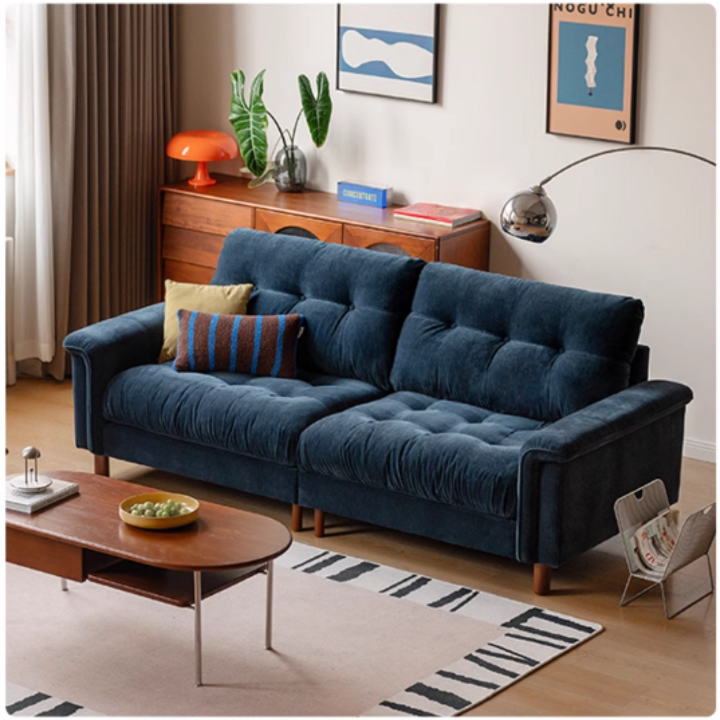Retro High-Back Chenille Sofa