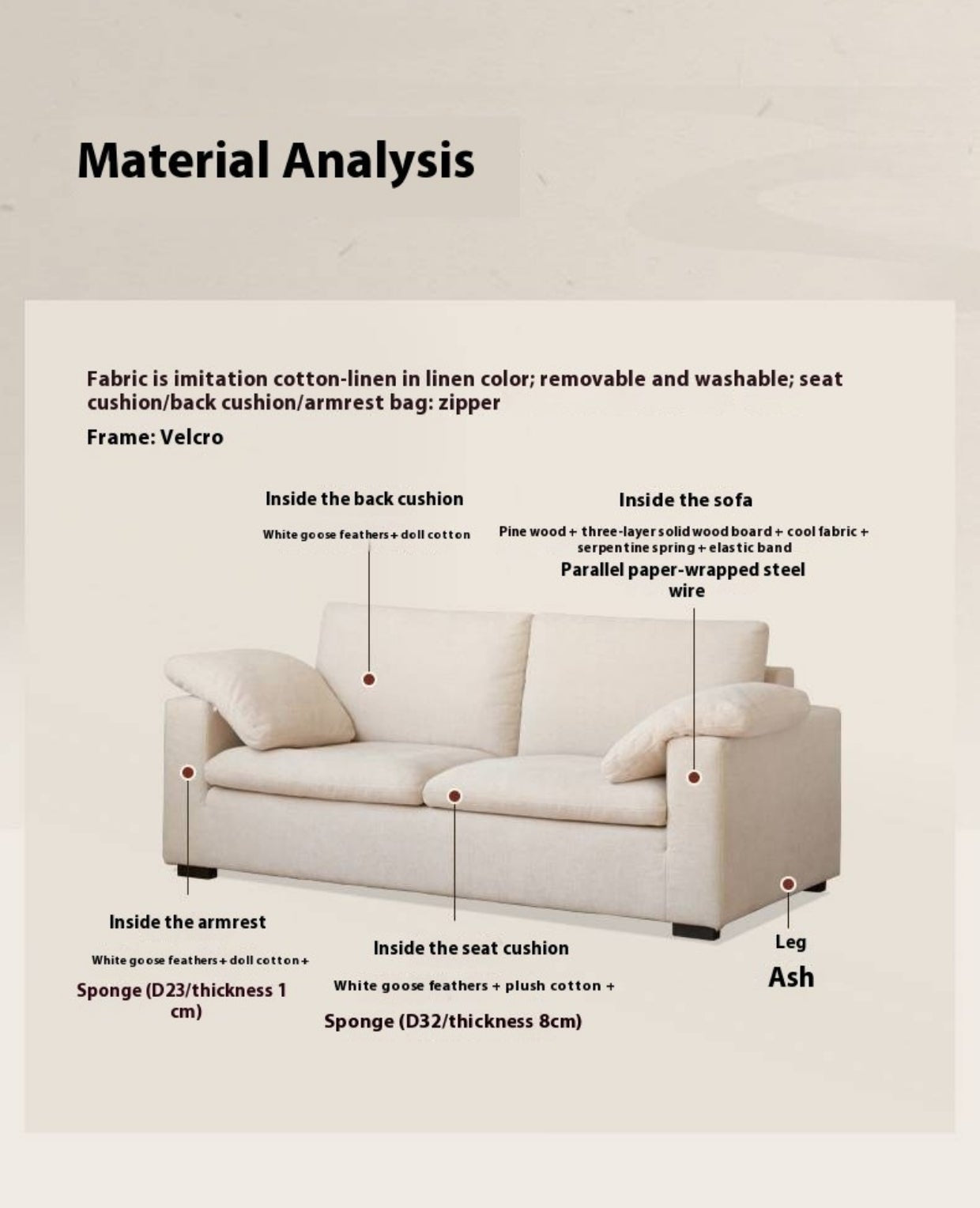 Wabi-Sabi Fabric Sofa  with Detachable and Washable Covers