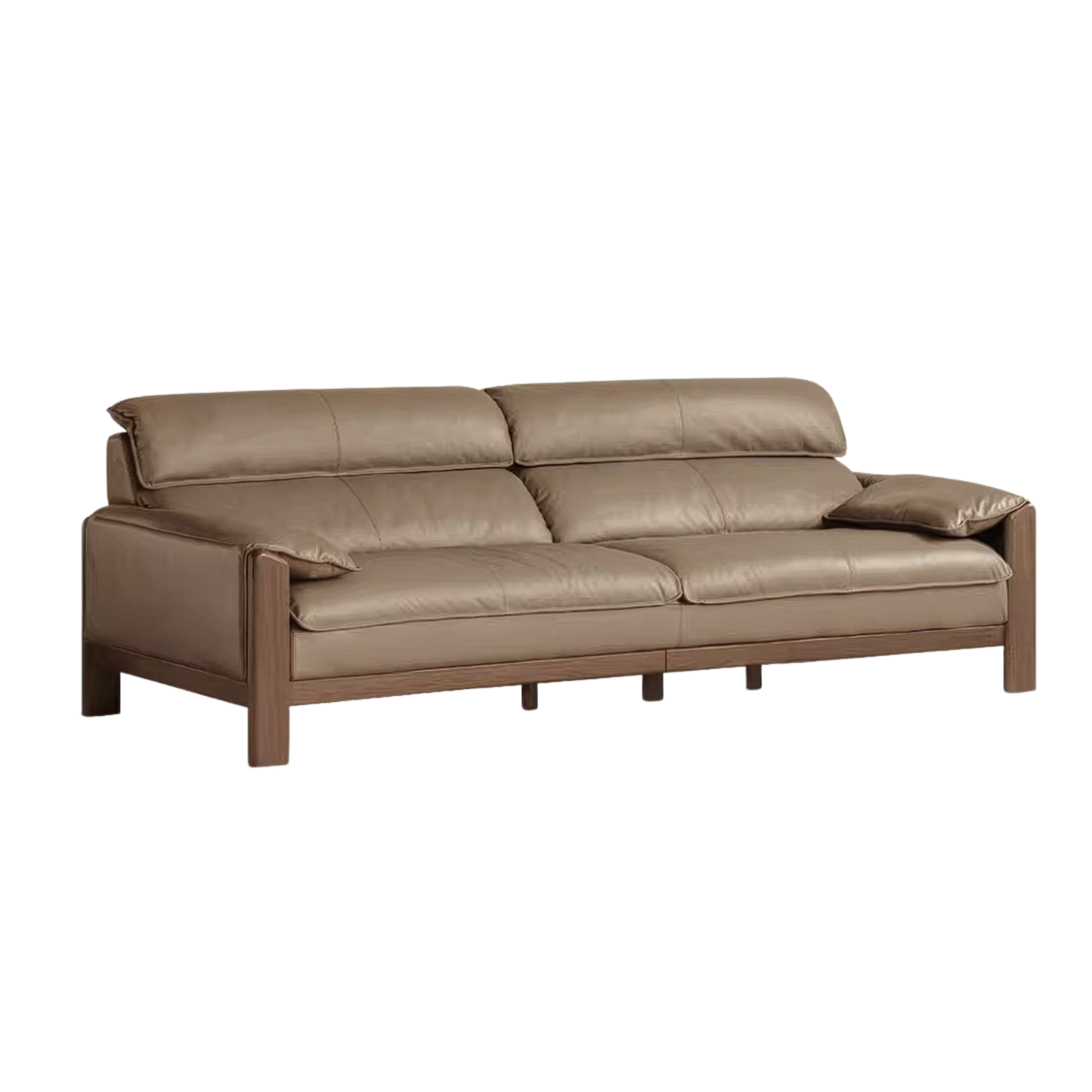 Oak Solid Wood, Sandalwood Sofa with Italian Light Luxury Leather Design