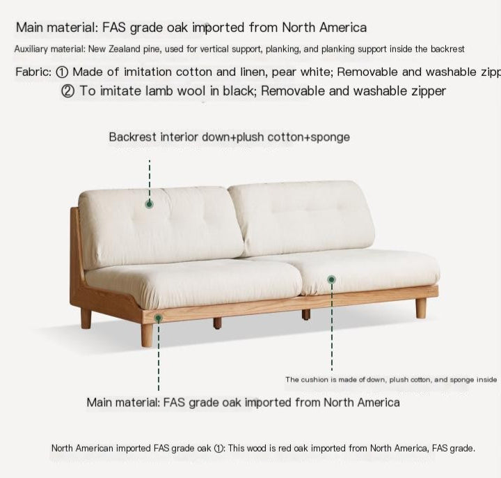 Oak, Ash Solid Wood  Fabric Sofa with Deep Seat, Soft Cushion Design