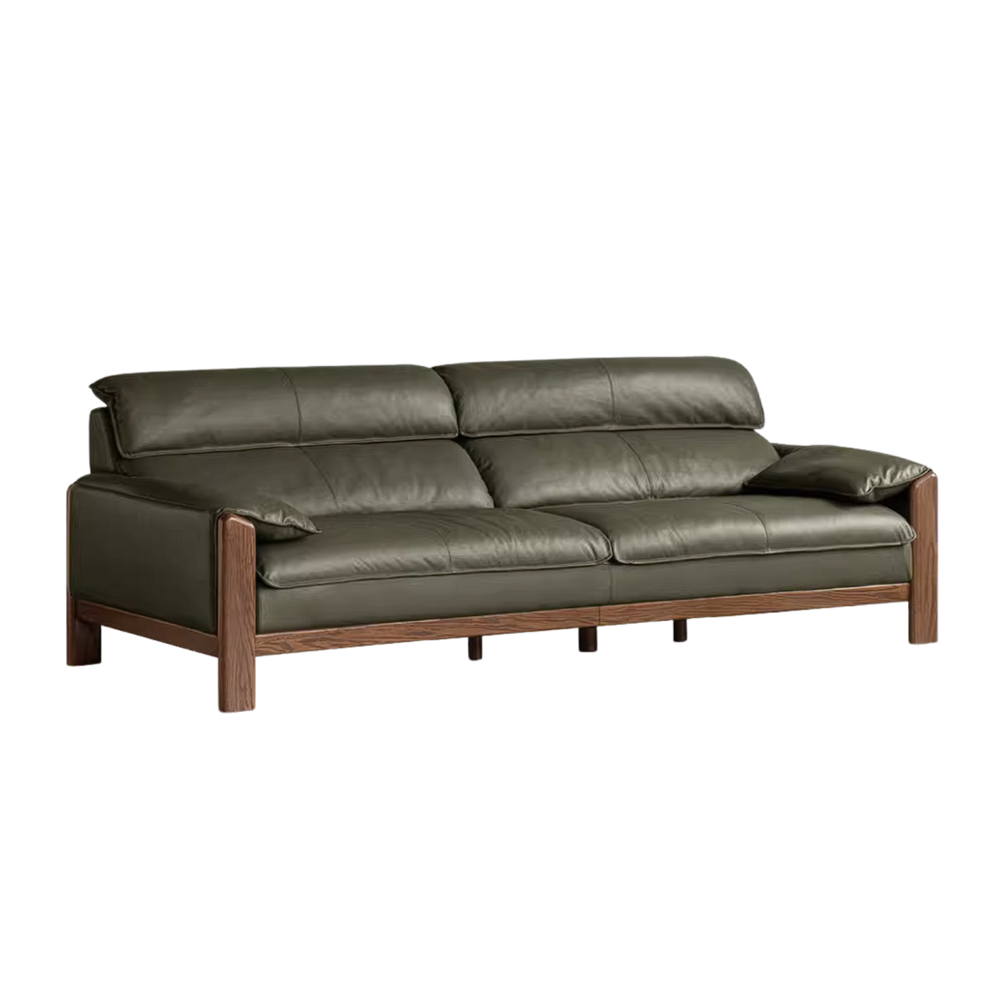 Oak Solid Wood, Sandalwood Sofa with Italian Light Luxury Leather Design