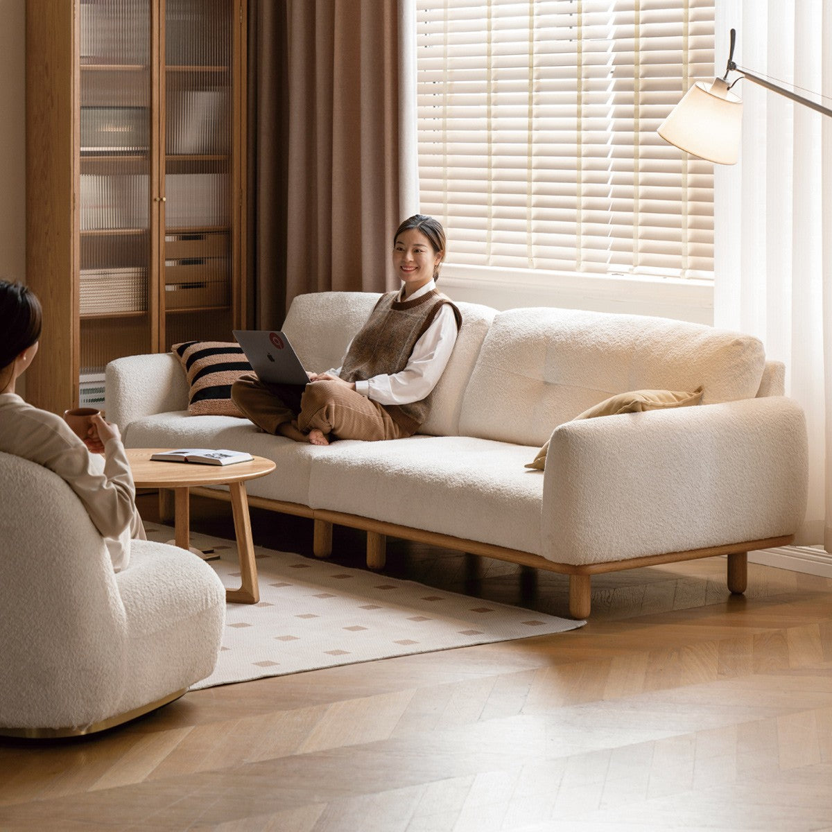 White Cream Upholstered Sofa