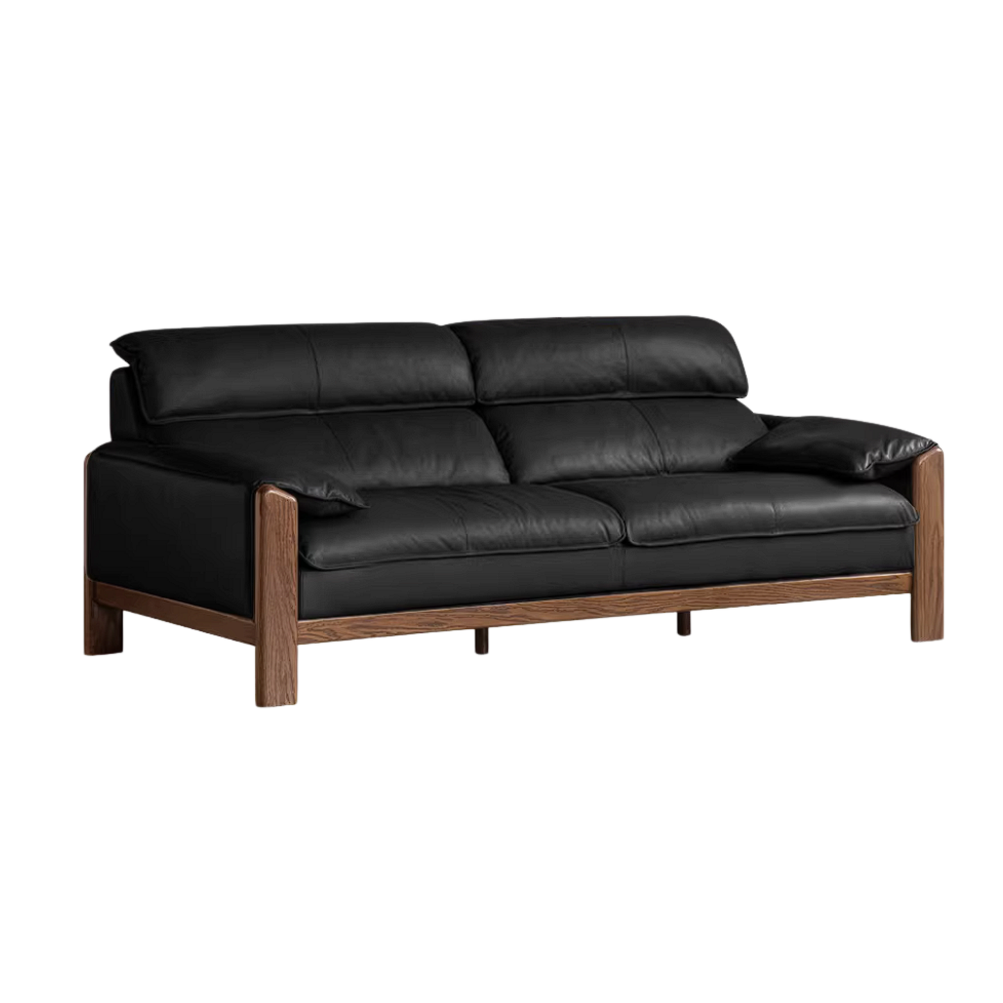 Oak Solid Wood, Sandalwood Sofa with Italian Light Luxury Leather Design