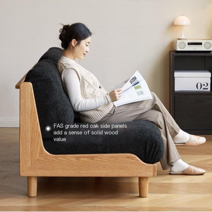 Oak, Ash Solid Wood  Fabric Sofa with Deep Seat, Soft Cushion Design