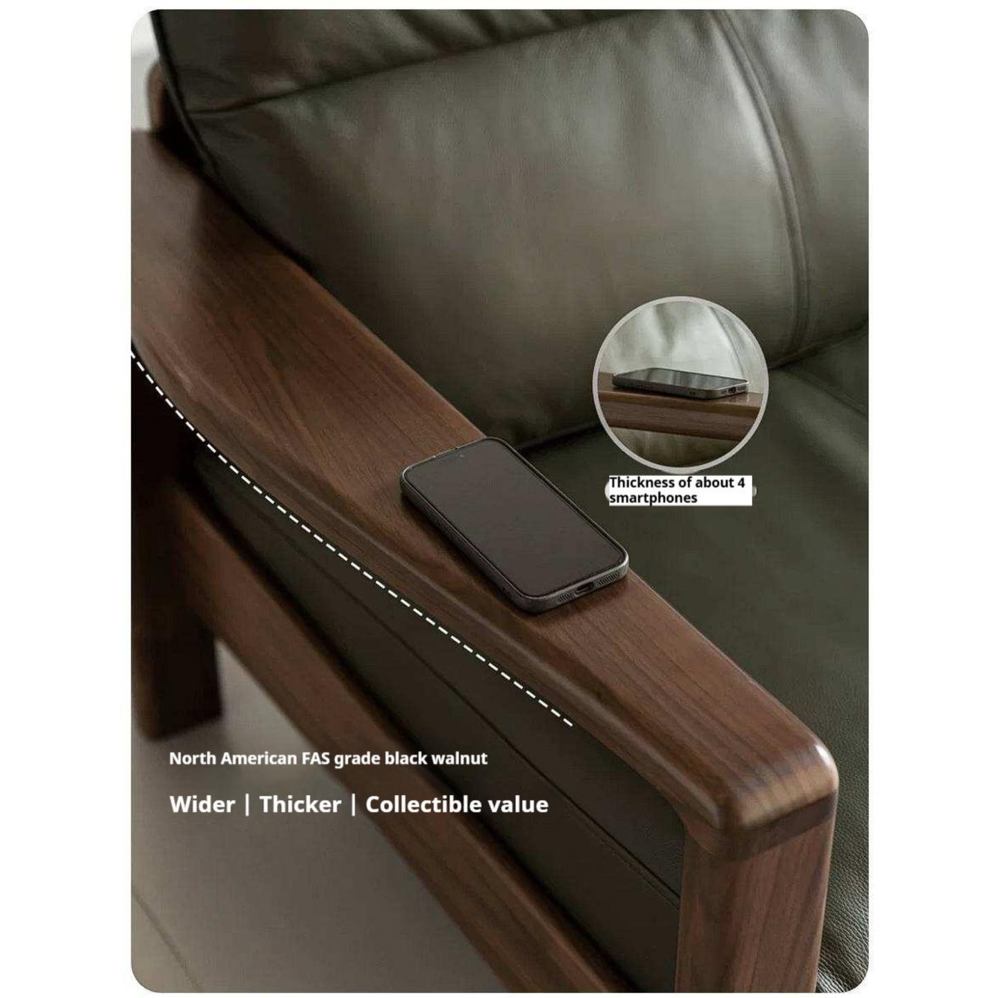 Black Walnut Solid Wood Sofa Genuine Leather with Luxury Design