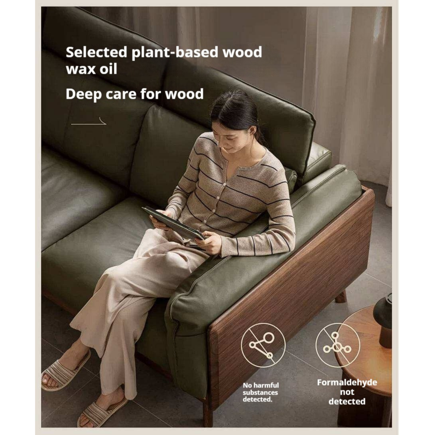 Black Walnut Solid Wood Sofa Genuine leather, fabric with Italian Light Luxury high back Design
