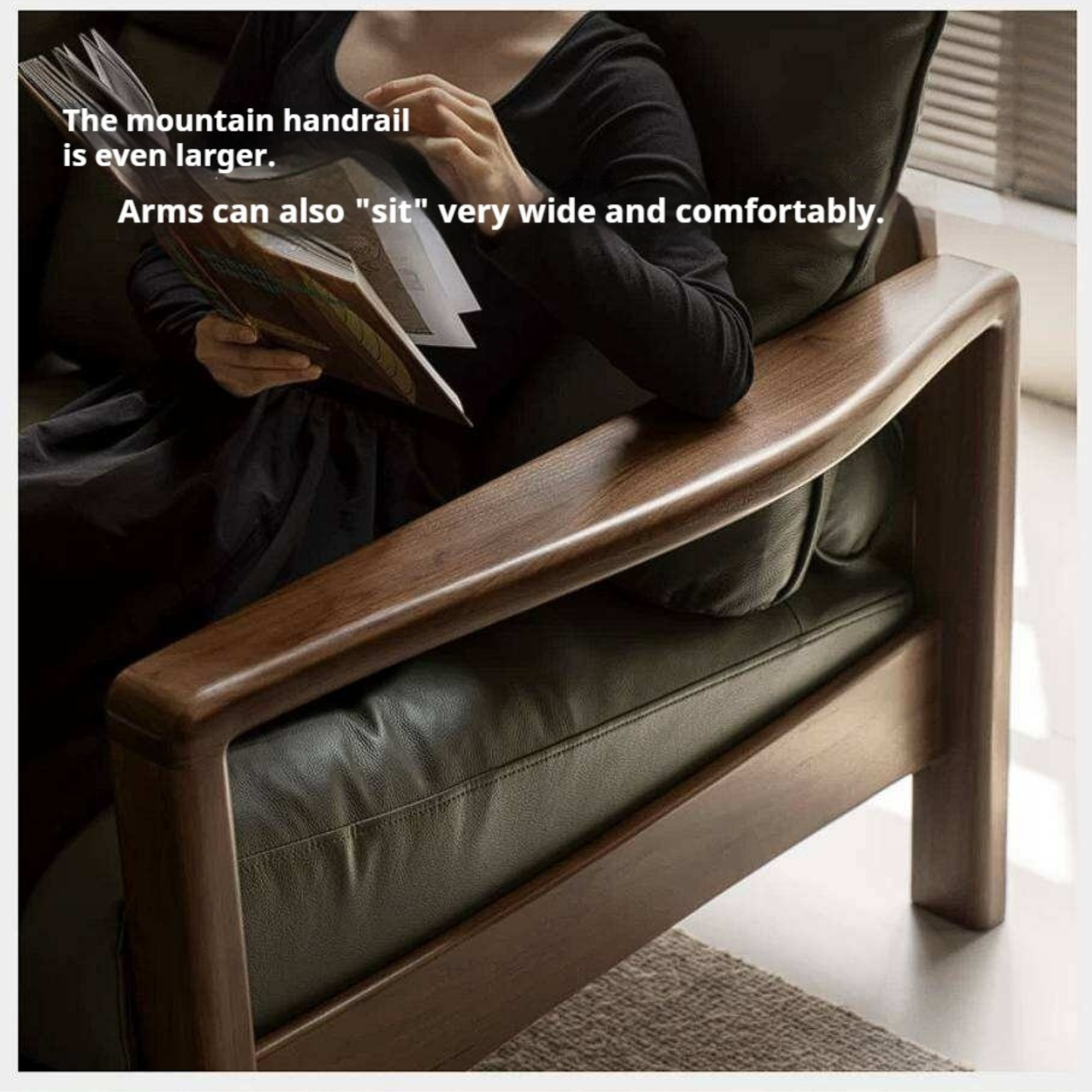 Black Walnut Solid Wood Sofa Genuine Leather with Luxury Design