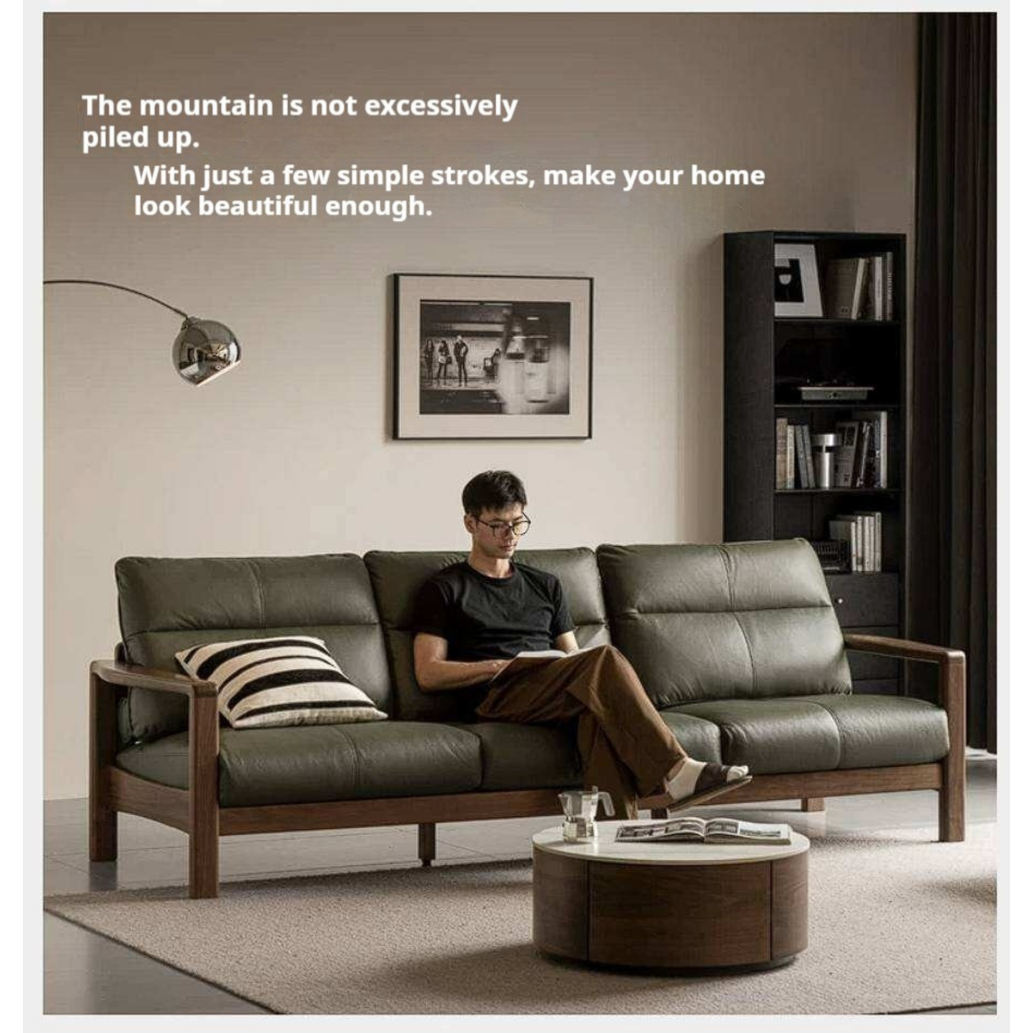 Black Walnut Solid Wood Sofa Genuine Leather with Luxury Design