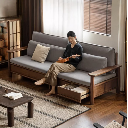 Oak Solid Wood Sofa with Storage Function Design