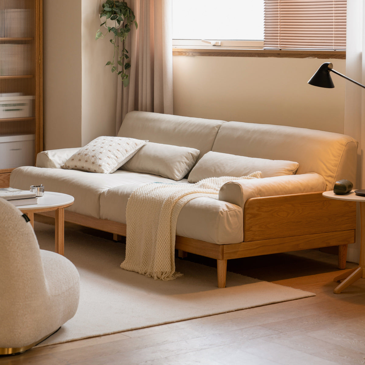 Oak Solid Wood Sofa, Modern Japanese Minimal Design