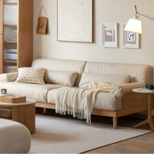Oak Solid Wood Sofa, Modern Japanese Minimal Design