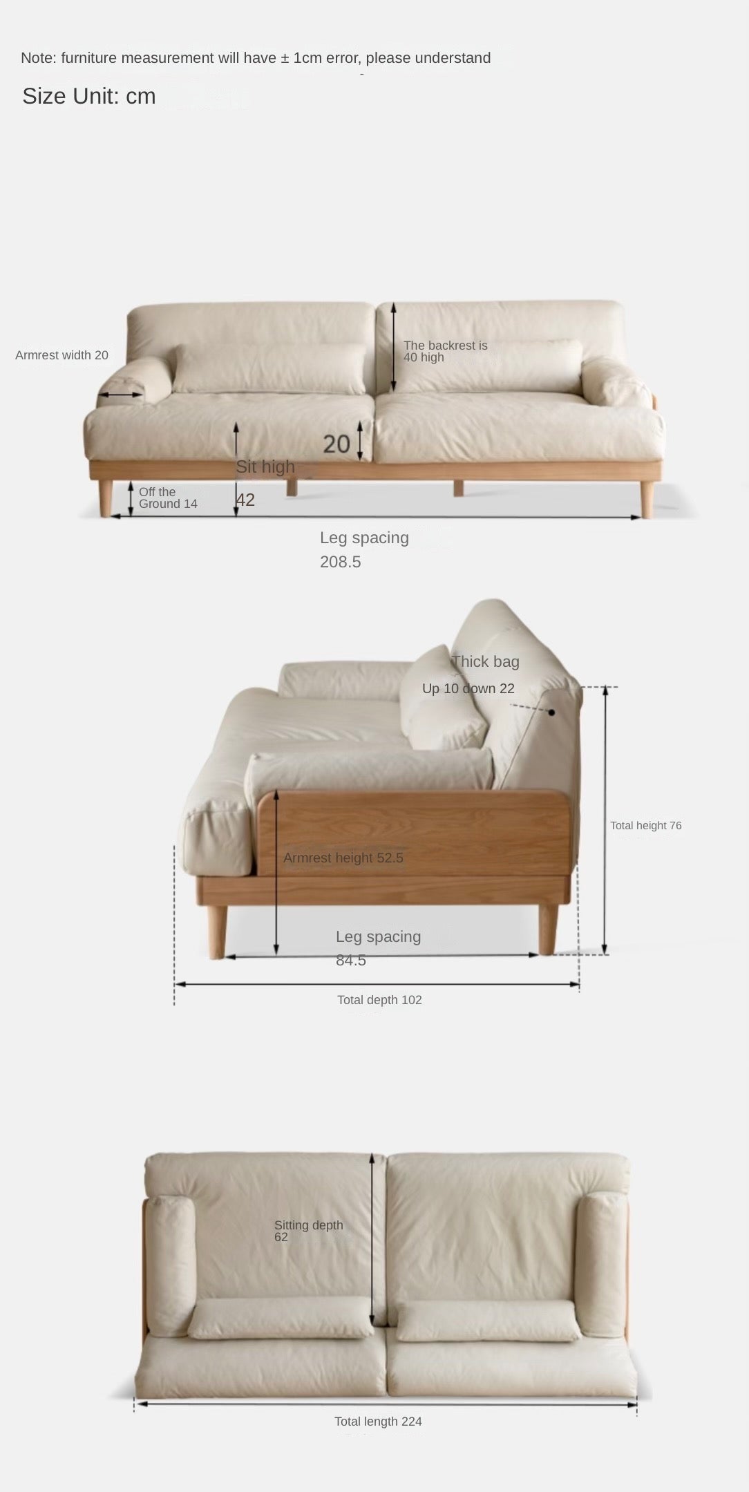 Oak Solid Wood Sofa, Modern Japanese Minimal Design