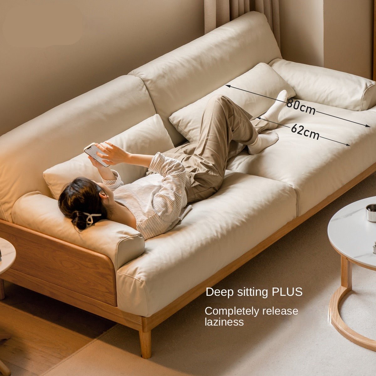 Oak Solid Wood Sofa, Modern Japanese Minimal Design