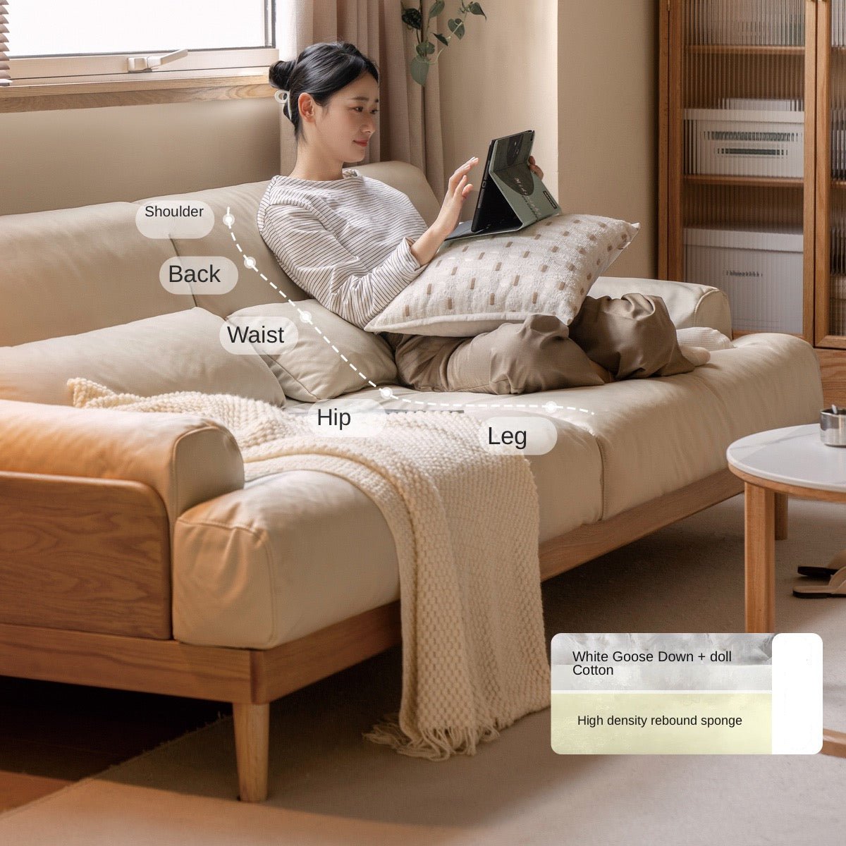 Oak Solid Wood Sofa, Modern Japanese Minimal Design