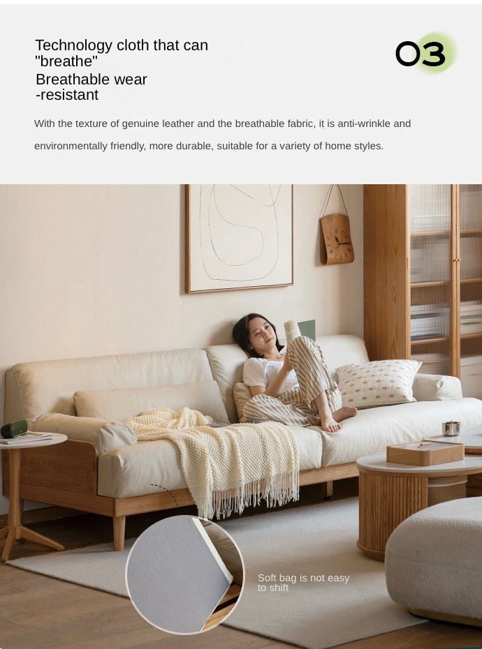 Oak Solid Wood Sofa, Modern Japanese Minimal Design
