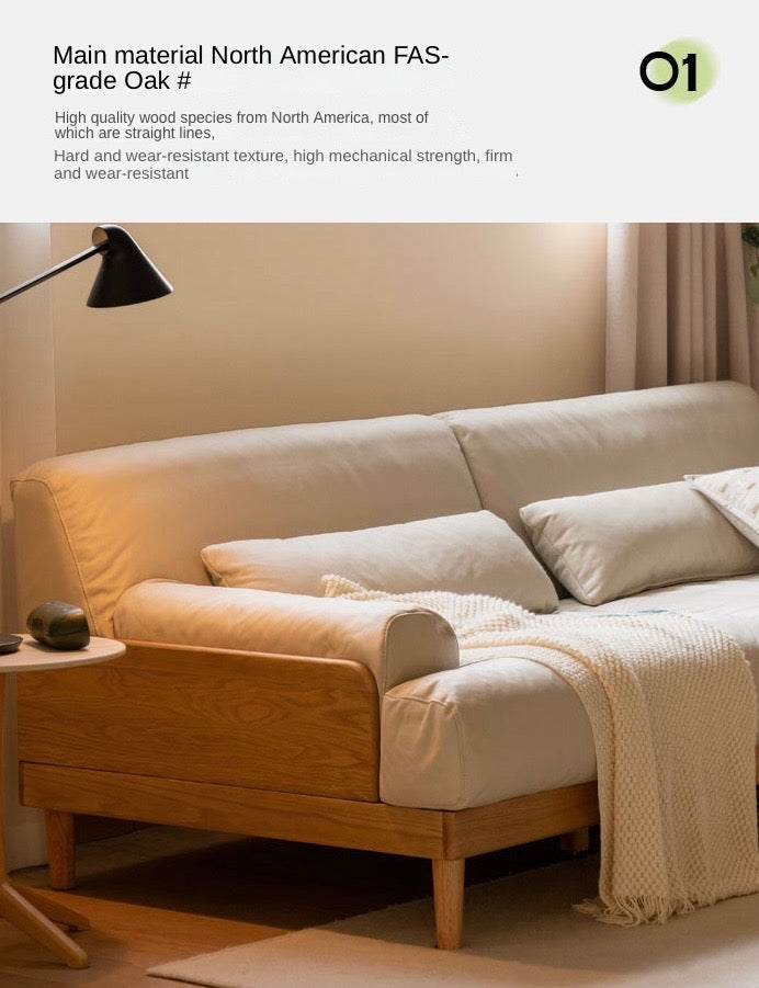 Oak Solid Wood Sofa, Modern Japanese Minimal Design