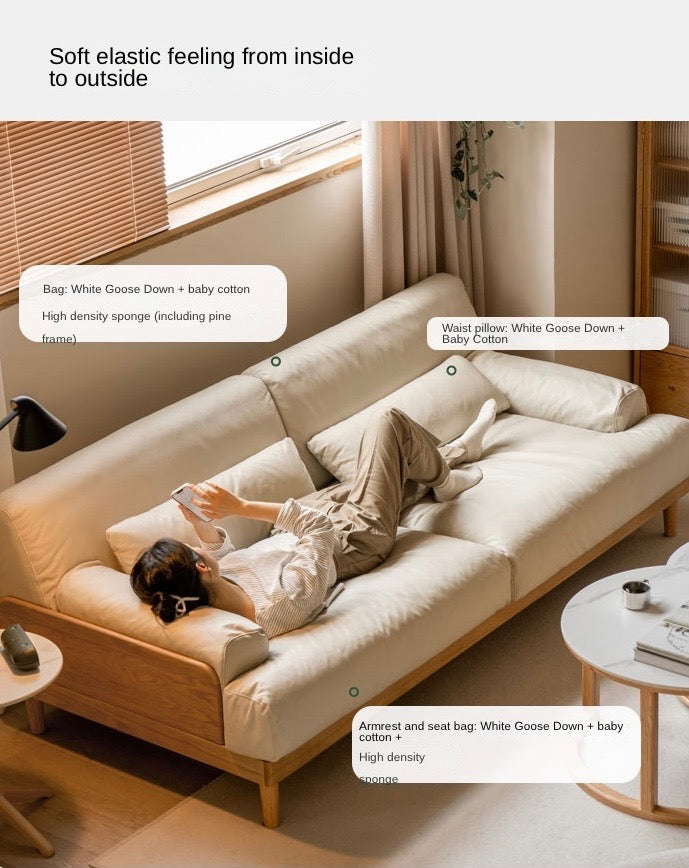Oak Solid Wood Sofa, Modern Japanese Minimal Design