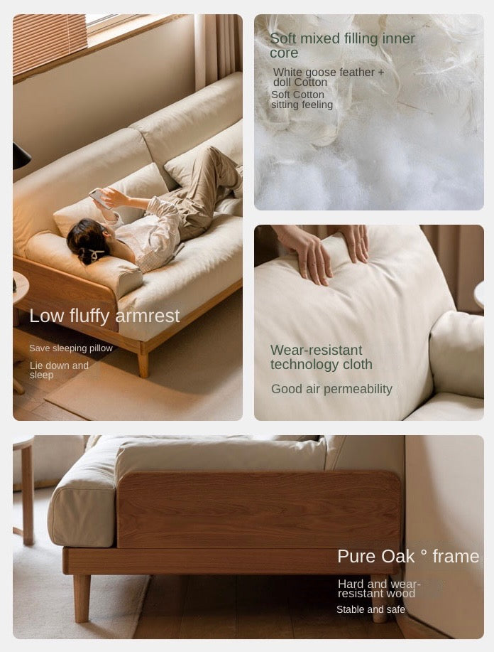Oak Solid Wood Sofa, Modern Japanese Minimal Design