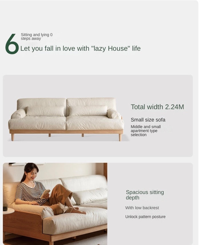 Oak Solid Wood Sofa, Modern Japanese Minimal Design