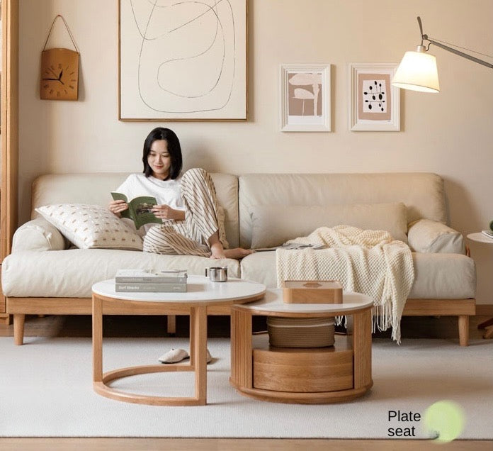 Oak Solid Wood Sofa, Modern Japanese Minimal Design