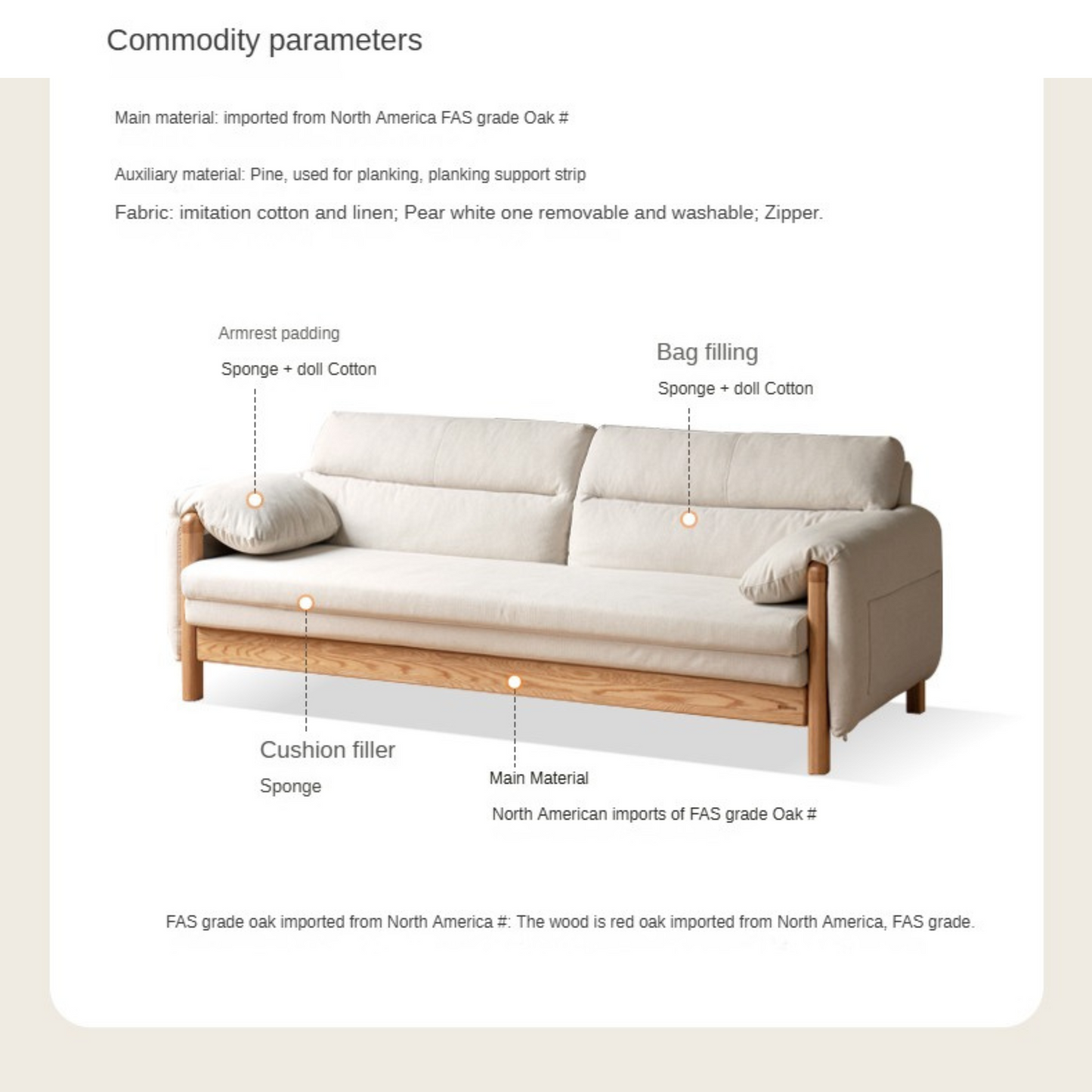 Oak Solid Wood telescopic Sofa Bed