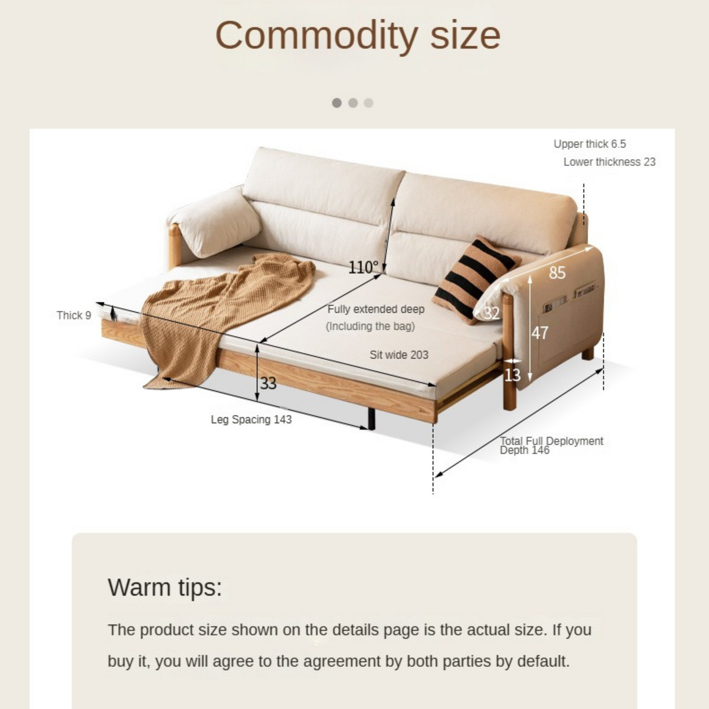 Oak Solid Wood telescopic Sofa Bed