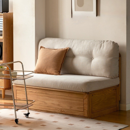 Oak Solid Wood Storage Bench Sofa, Card Seat