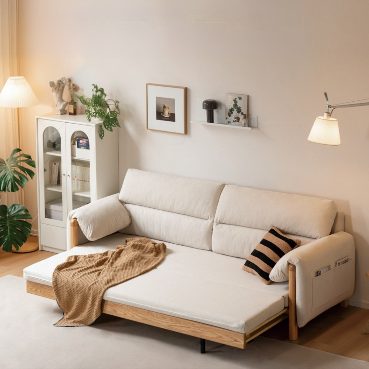 Oak Solid Wood telescopic Sofa Bed
