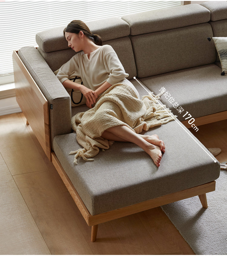 Oak, Ash Solid Wood Sofa with Adjustable Backrest