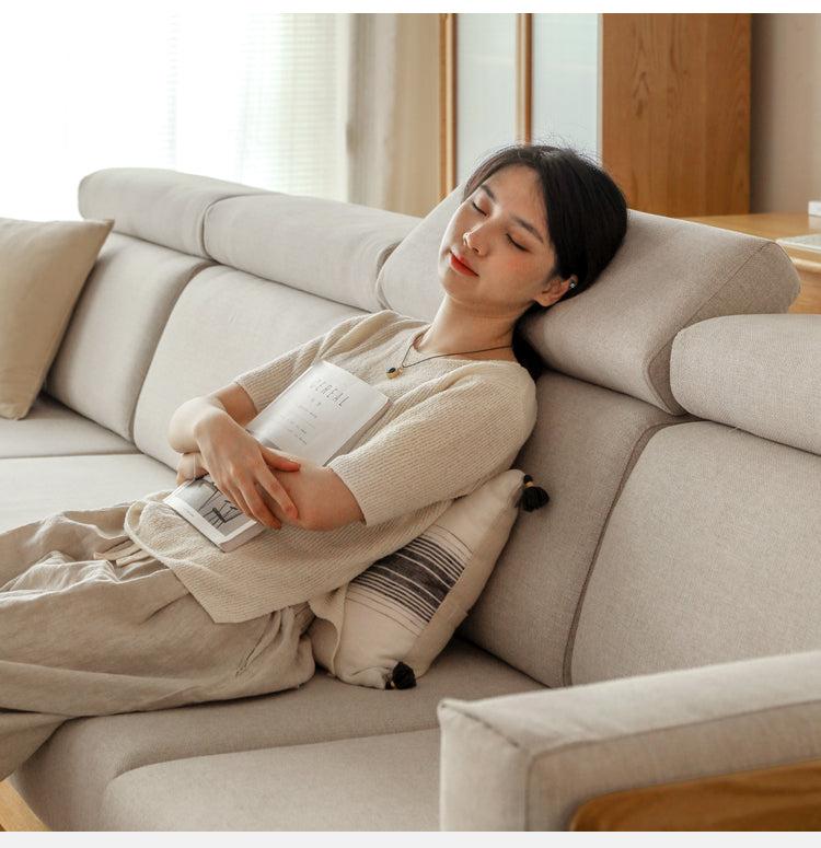 Oak, Ash Solid Wood Sofa with Adjustable Backrest
