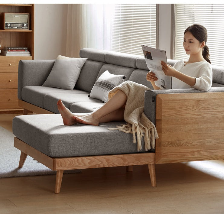 Oak, Ash Solid Wood Sofa with Adjustable Backrest