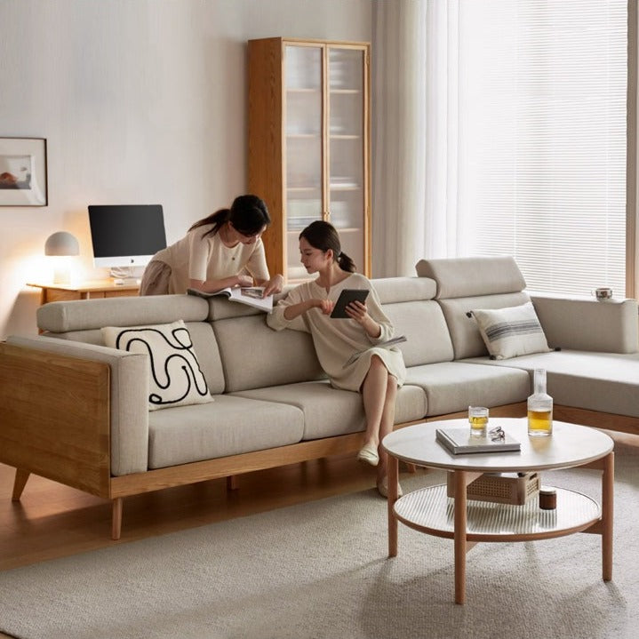 Oak, Ash Solid Wood Sofa with Adjustable Backrest