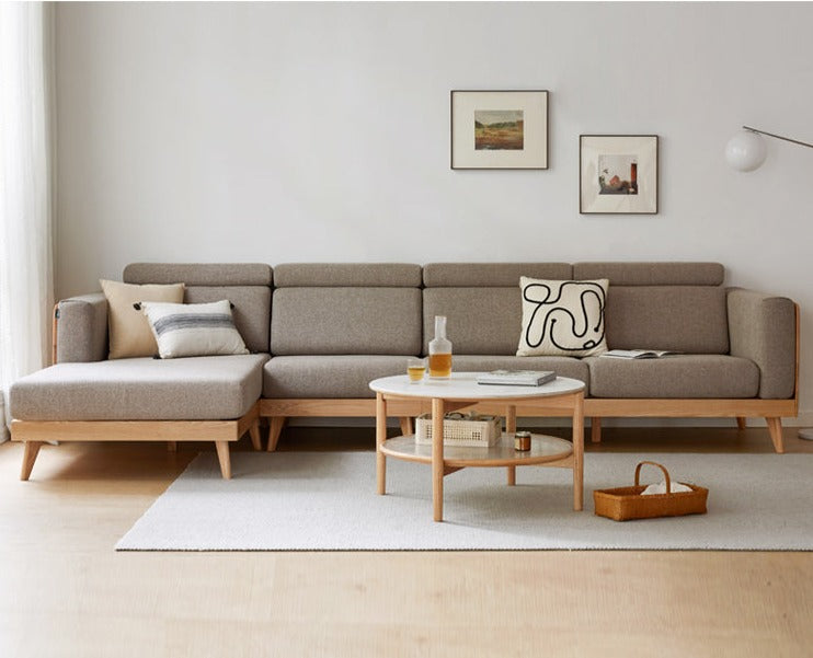 Oak, Ash Solid Wood Sofa with Adjustable Backrest