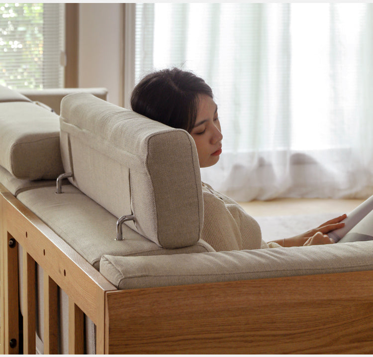 Oak, Ash Solid Wood Sofa with Adjustable Backrest