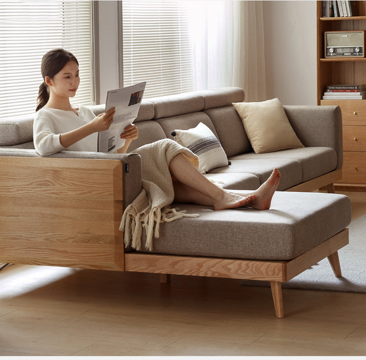 Oak, Ash Solid Wood Sofa with Adjustable Backrest