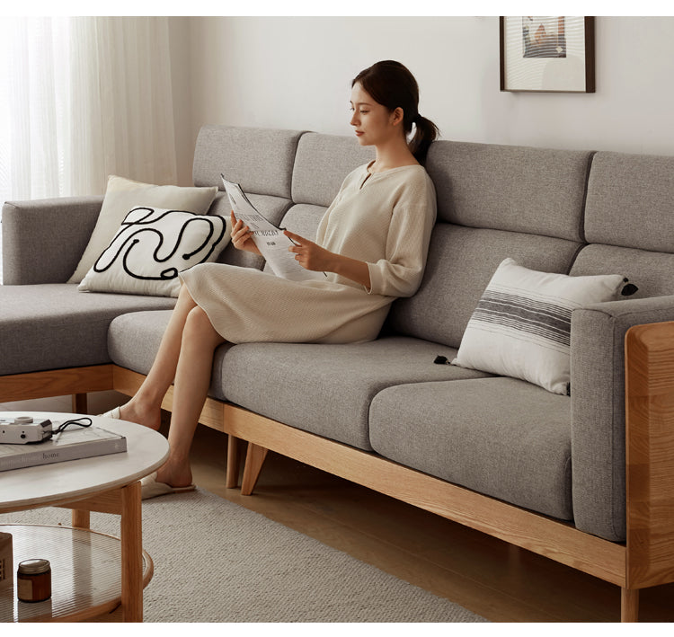 Oak, Ash Solid Wood Sofa with Adjustable Backrest