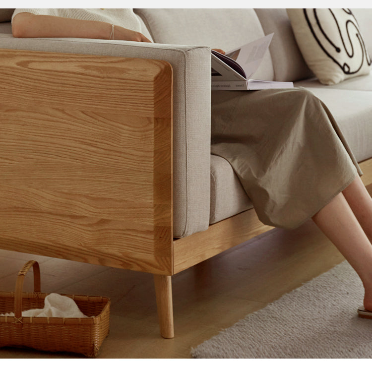 Oak, Ash Solid Wood Sofa with Adjustable Backrest
