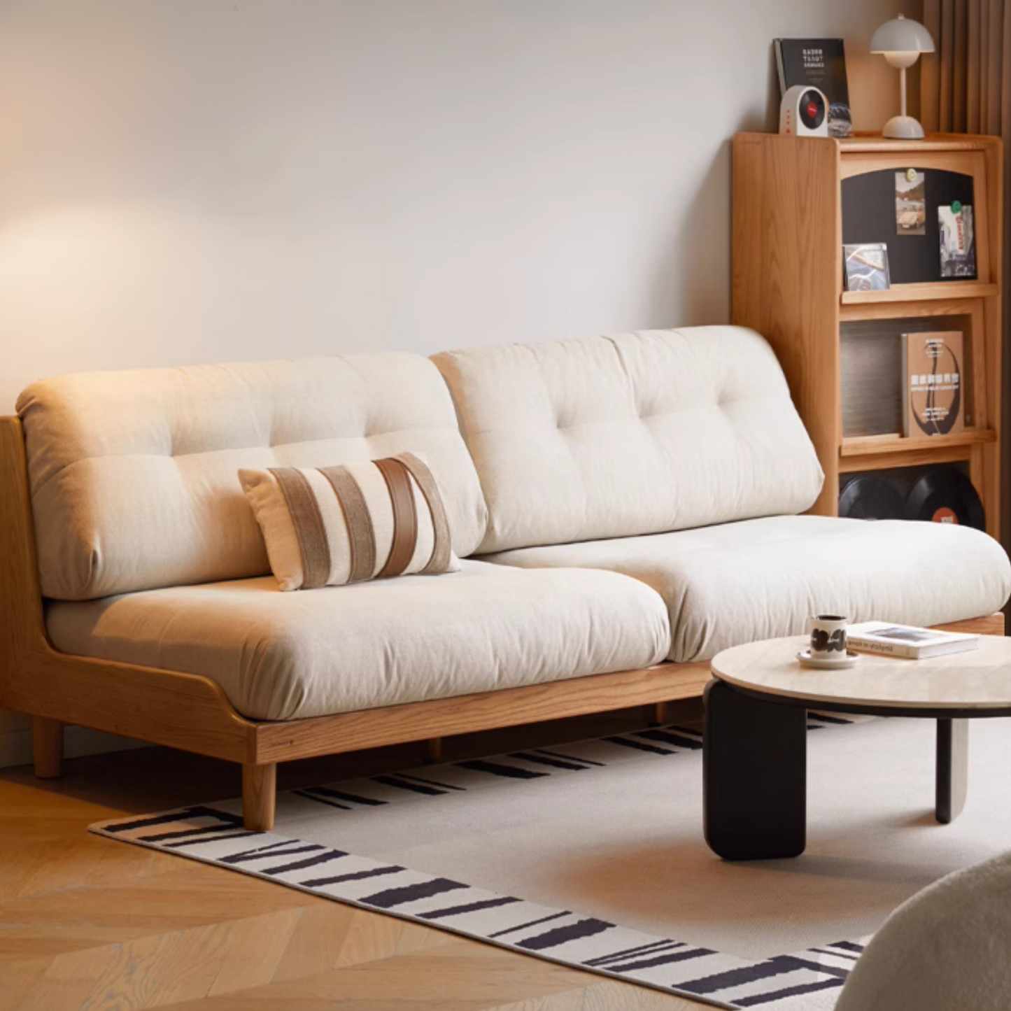 Oak, Ash Solid Wood  Fabric Sofa with Deep Seat, Soft Cushion Design