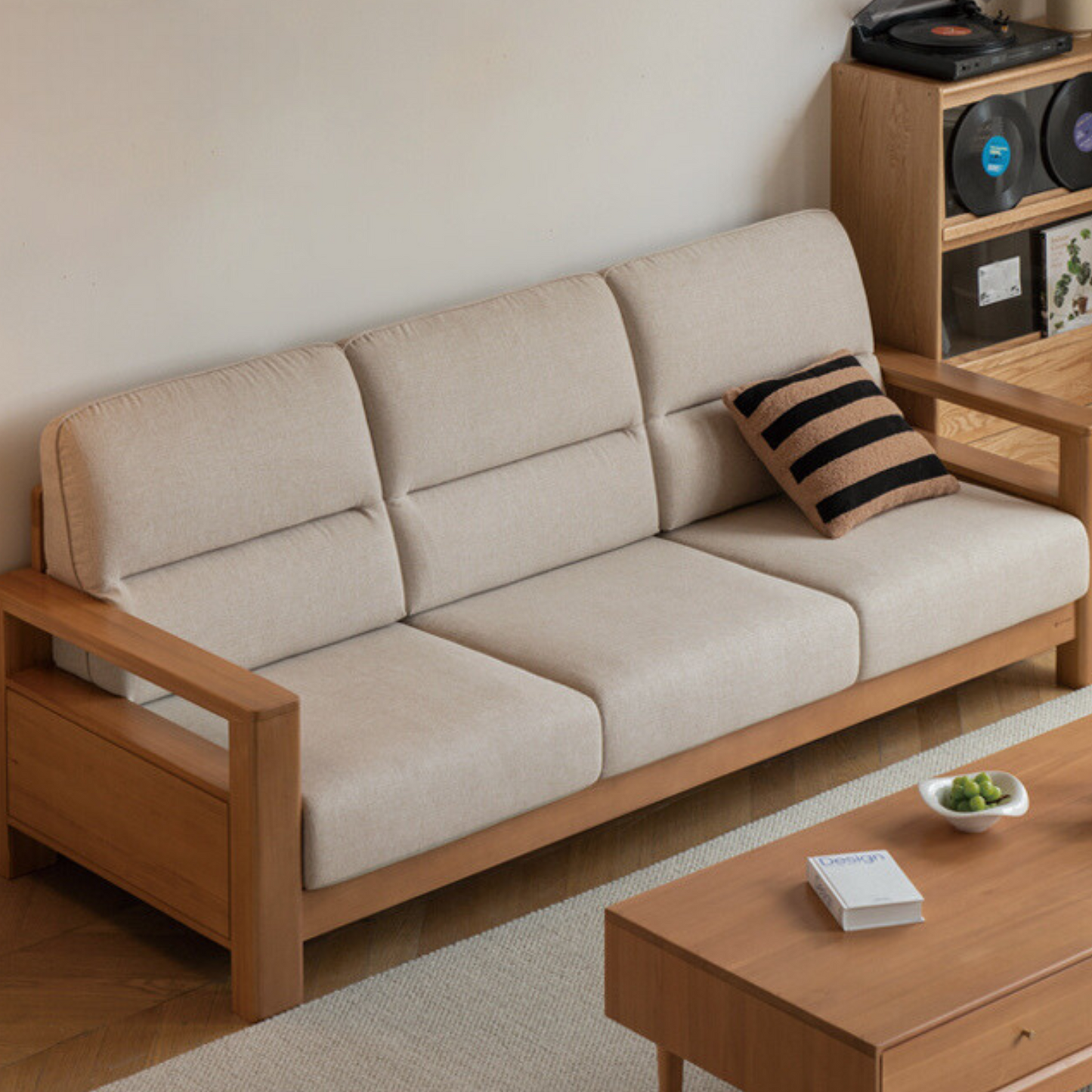 Poplar Solid Wood Sofa Modern Simple High Back Fabric Sofa